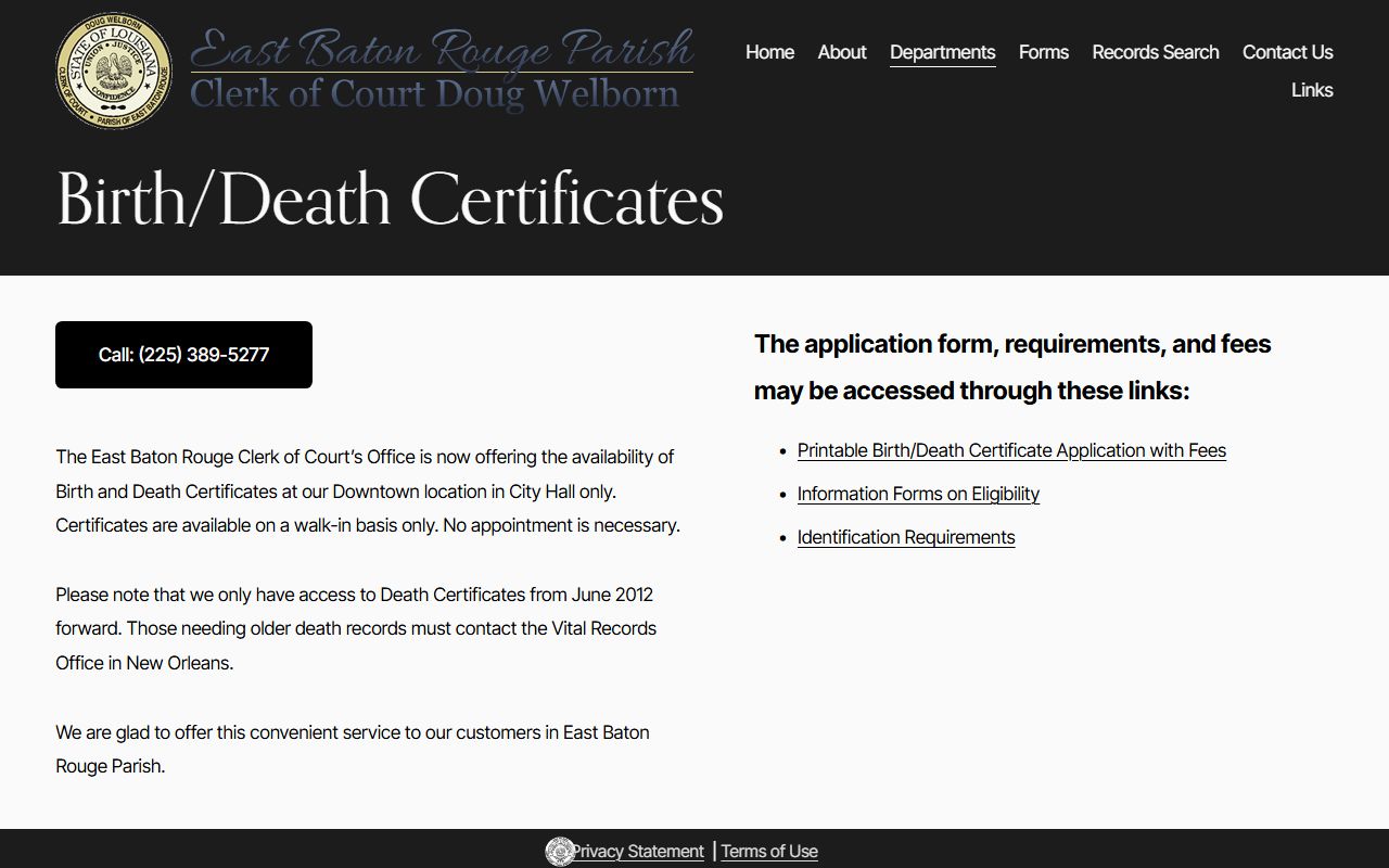 Central Louisiana birth records - East Baton Rouge Parish Clerk of Court