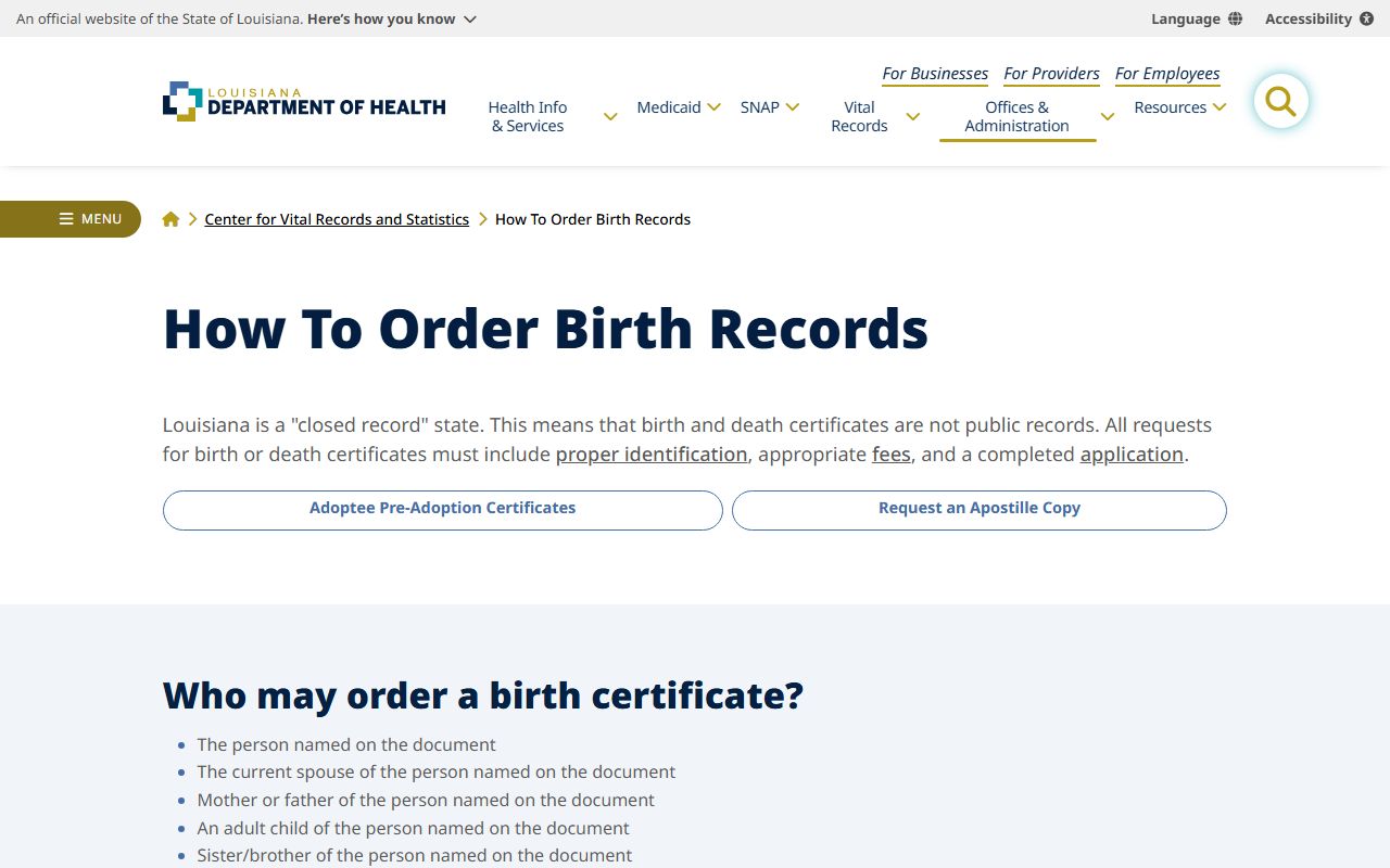 Hammond birth records - Louisiana Department of Health how to order