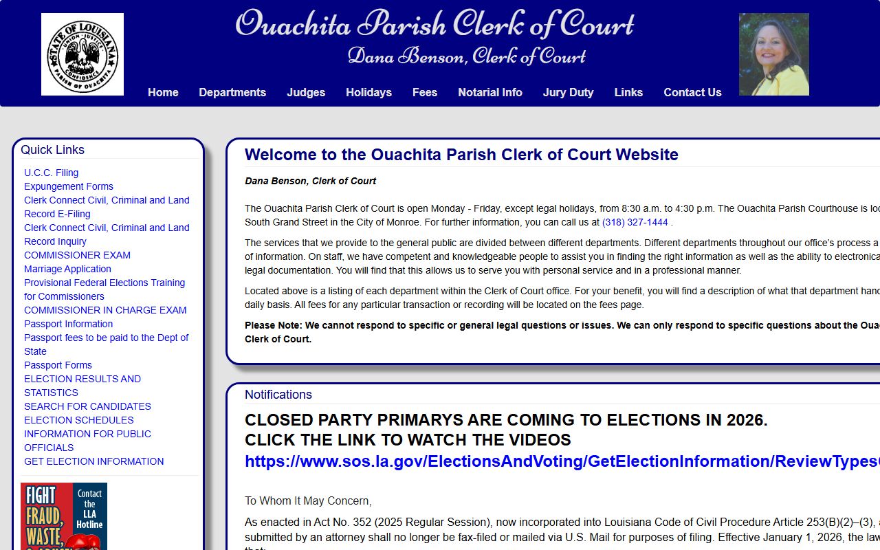 Ouachita Parish Clerk of Court website for Monroe birth records
