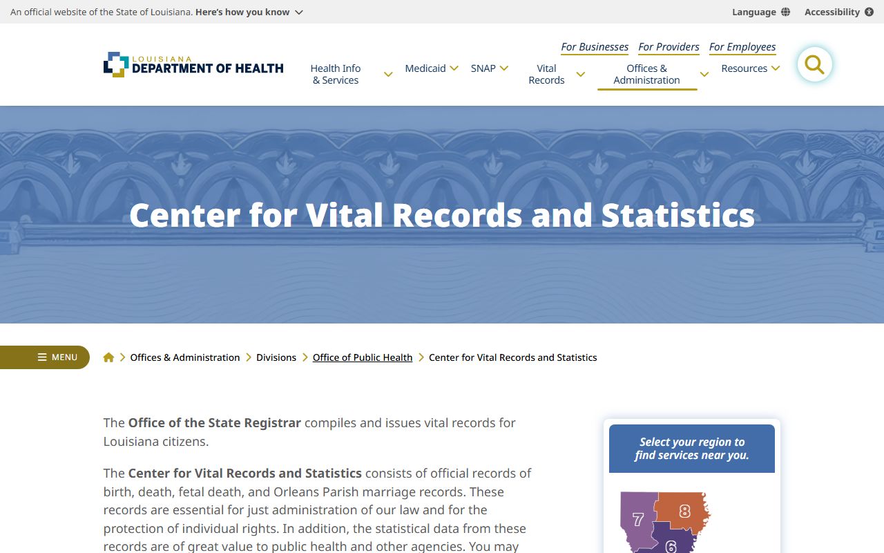 Louisiana Vital Records Registry page for St. George birth records