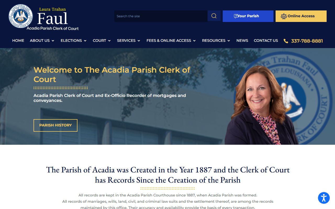 Acadia Parish Clerk of Court website for birth records in Acadia Parish
