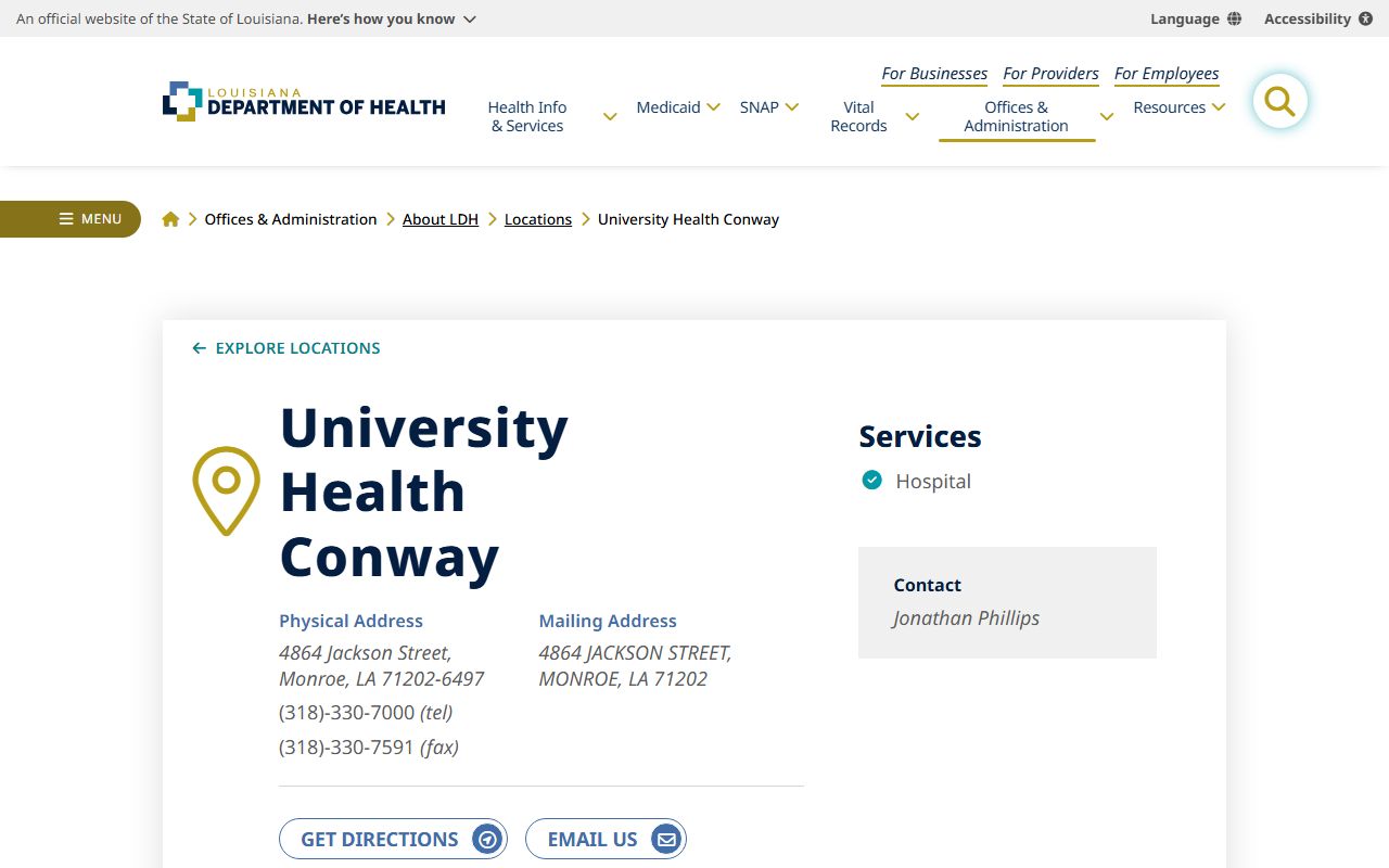 Louisiana Department of Health directory for Ascension Parish birth records office