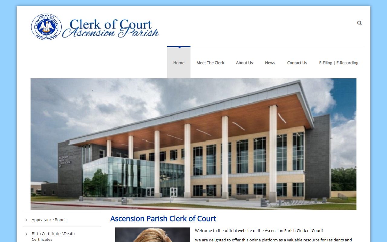 Ascension Parish Clerk of Court official website for birth records