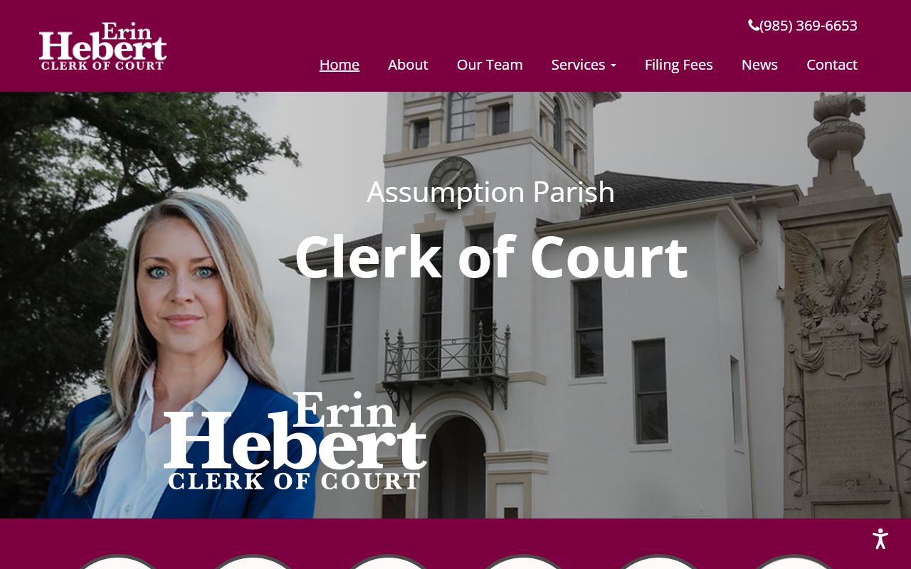 Assumption Parish Clerk of Court website showing birth records and vital records services