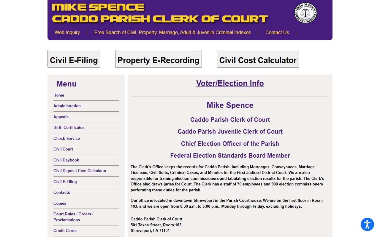 Caddo Parish Clerk of Court main website homepage for Caddo Parish birth records and vital records services