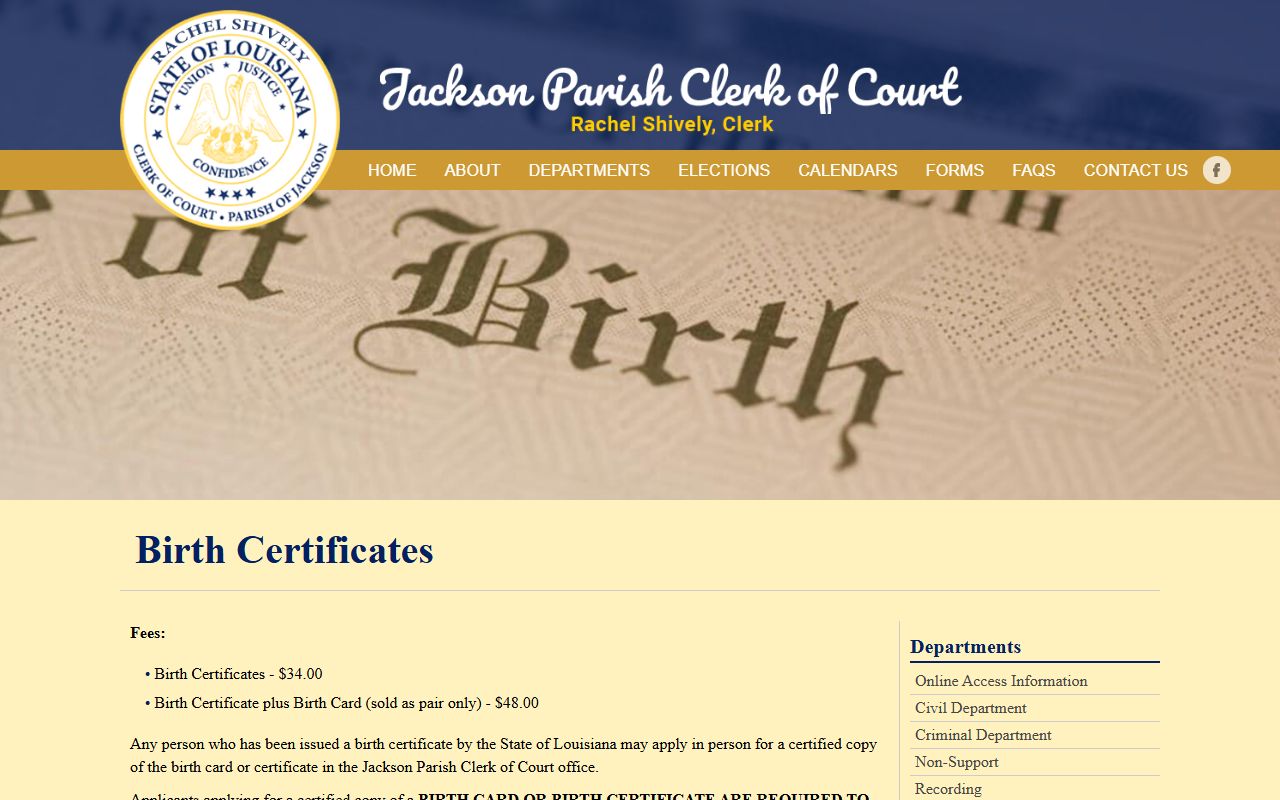 jackson parish birth records clerk of court website birth certificates page
