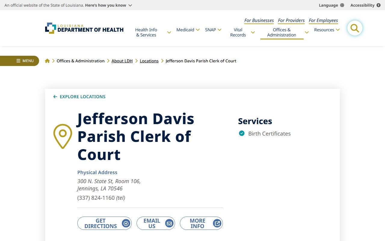 jefferson davis parish clerk of court website birth records services