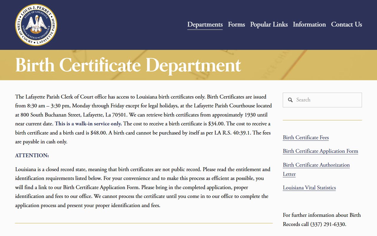 lafayette parish birth records clerk of court birth certificate page
