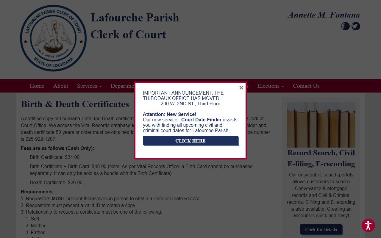 lafourche parish birth records clerk of court birth and death certificates page