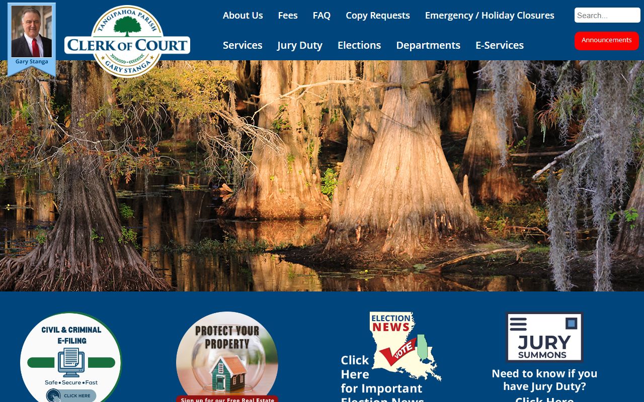 Tangipahoa Parish Clerk of Court website showing birth records services in Amite Louisiana